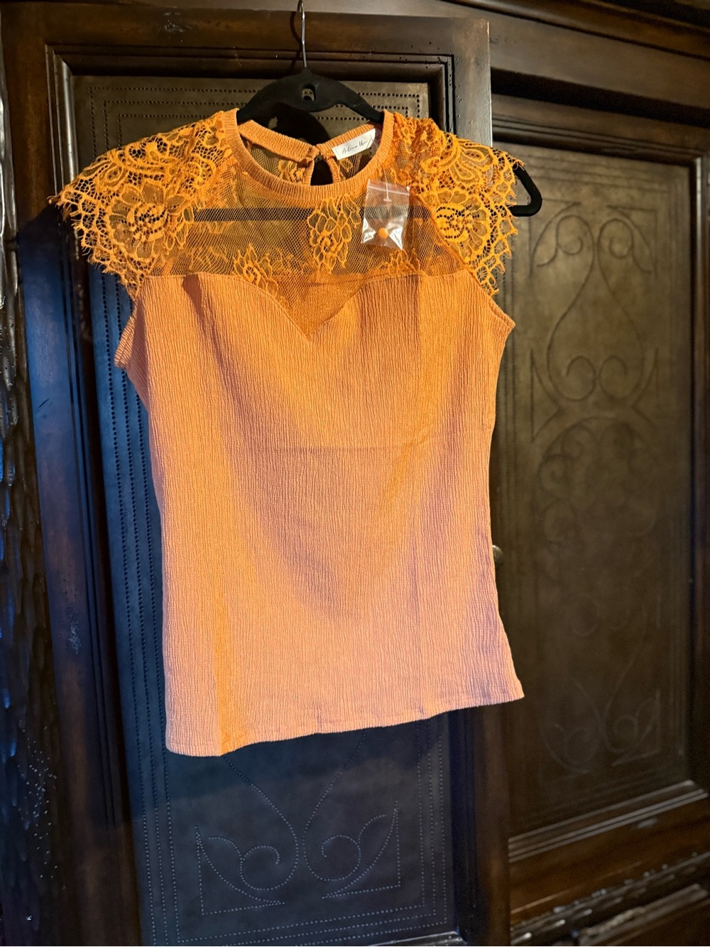 Active USA Orange Lace Yoke Sleeveless Blouse